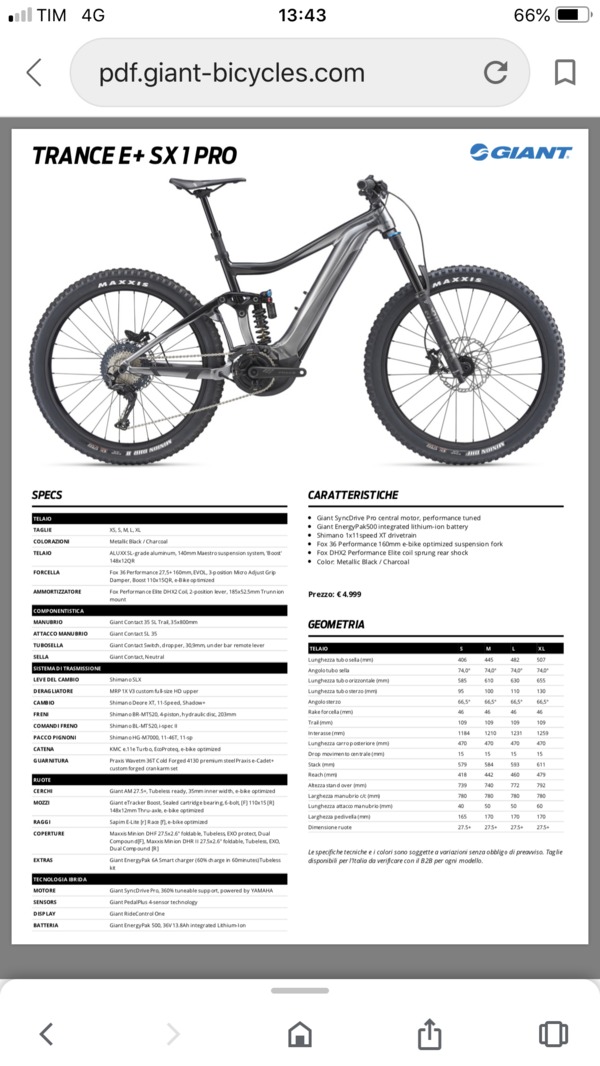 Giant - Mtb e-Bike Giant trance e+ sx1 pro 2019